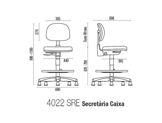 Cadeira Secretaria Start Giratória Base Caixa Fixa Preta Regulagemde Altura/Aro- Cavaletti