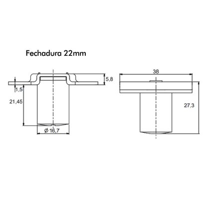 Fechadura para móveis 22mm Cromada