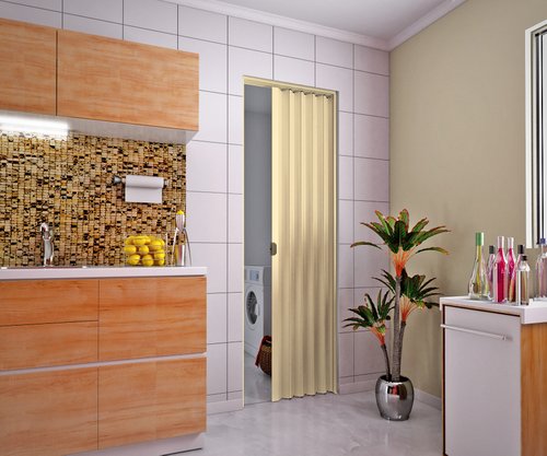 Porta sanfonada PVC 2,10m Areia-Plasbil