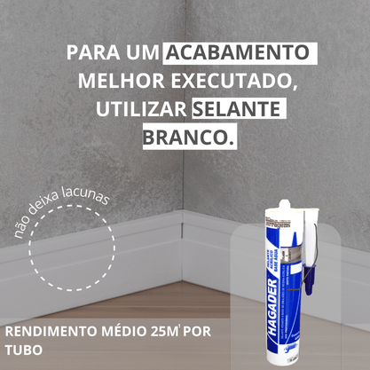 Rodapé Branco PVC com um friso 7cm Altura - Barra de 2m
