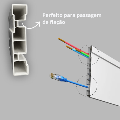 Rodapé Branco PVC com um friso 10cm Altura - Barra de 2m