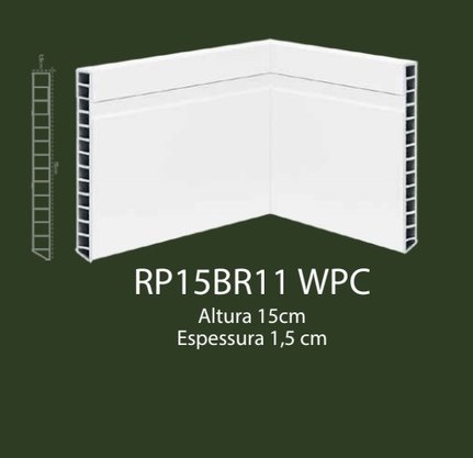 Rodapé de WPC 15cm Branco com 1 friso- 2,20mts