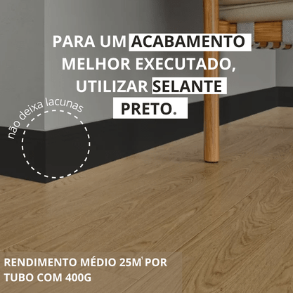 Rodapé Preto PVC com um friso 7cm Altura - Barra de 2m