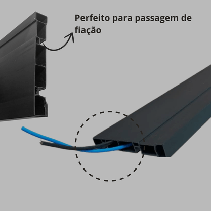 Rodapé Preto PVC com um friso 7cm Altura - Barra de 2m